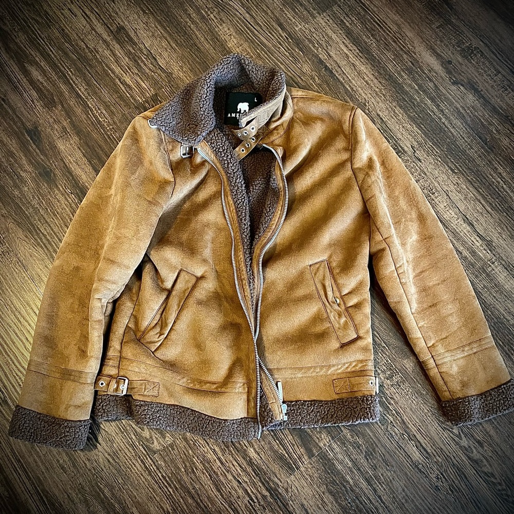 Mens Aviator Shearling Jacket Brown Large